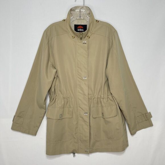 Totes Lightweight Windbreaker Jacket Size M Tan Full Zip and snaps No Hood women - Picture 12 of 16
